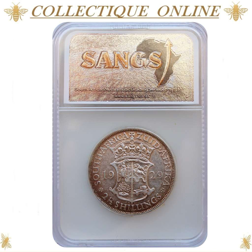 1929 : UNION S. A. : HALF CROWN : COIN IN AU 53 : ONLY Minted 616.548 : GRADED by S.A.N.G.S.
