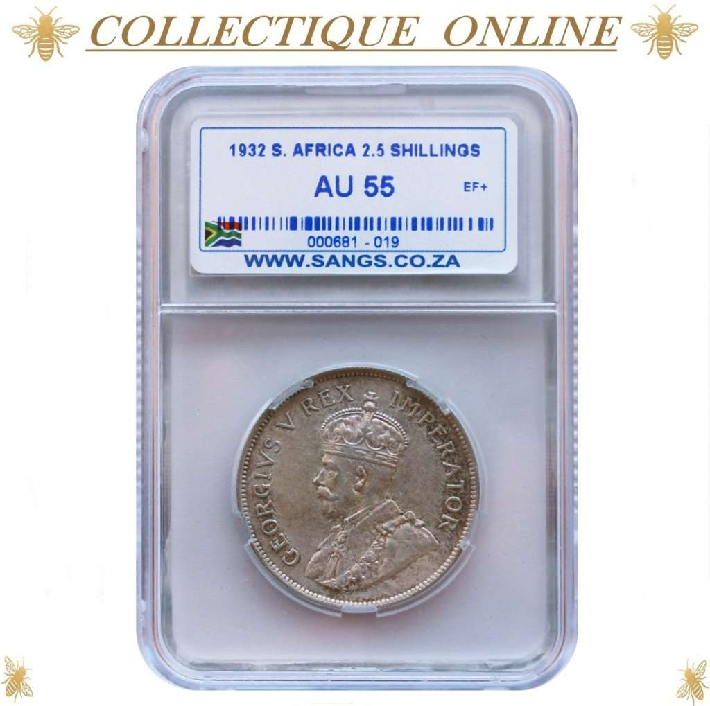 1932 : UNION S. A. : HALF CROWN : COIN IN AU 55 : ONLY Minted 1.028.616 : GRADED by S.A.N.G.S.