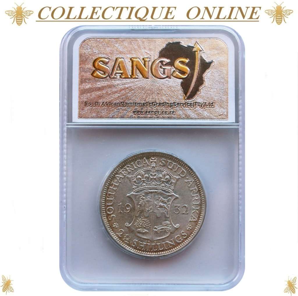 1932 : UNION S. A. : HALF CROWN : COIN IN AU 55 : ONLY Minted 1.028.616 : GRADED by S.A.N.G.S.