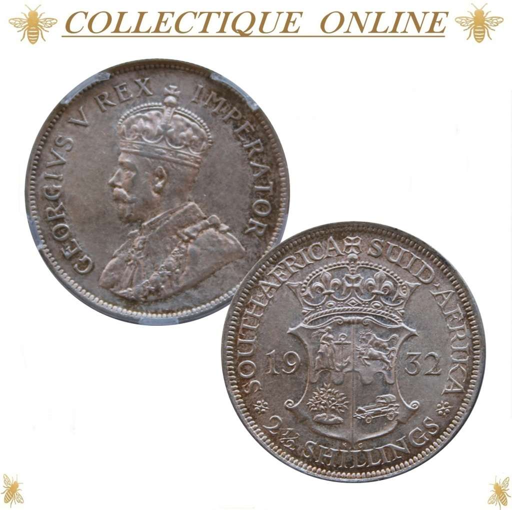 1932 : UNION S. A. : HALF CROWN : COIN IN AU 55 : ONLY Minted 1.028.616 : GRADED by S.A.N.G.S.