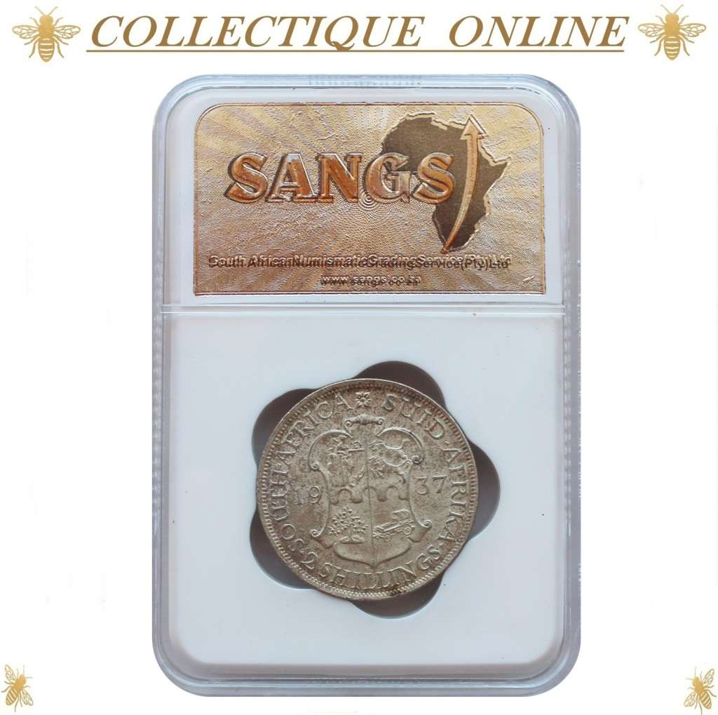 1937 : UNION S. A. : TWO SHILLINGS : COIN IN MS 61 :  Minted 1.494.898 : GRADED by S.A.N.G.S.