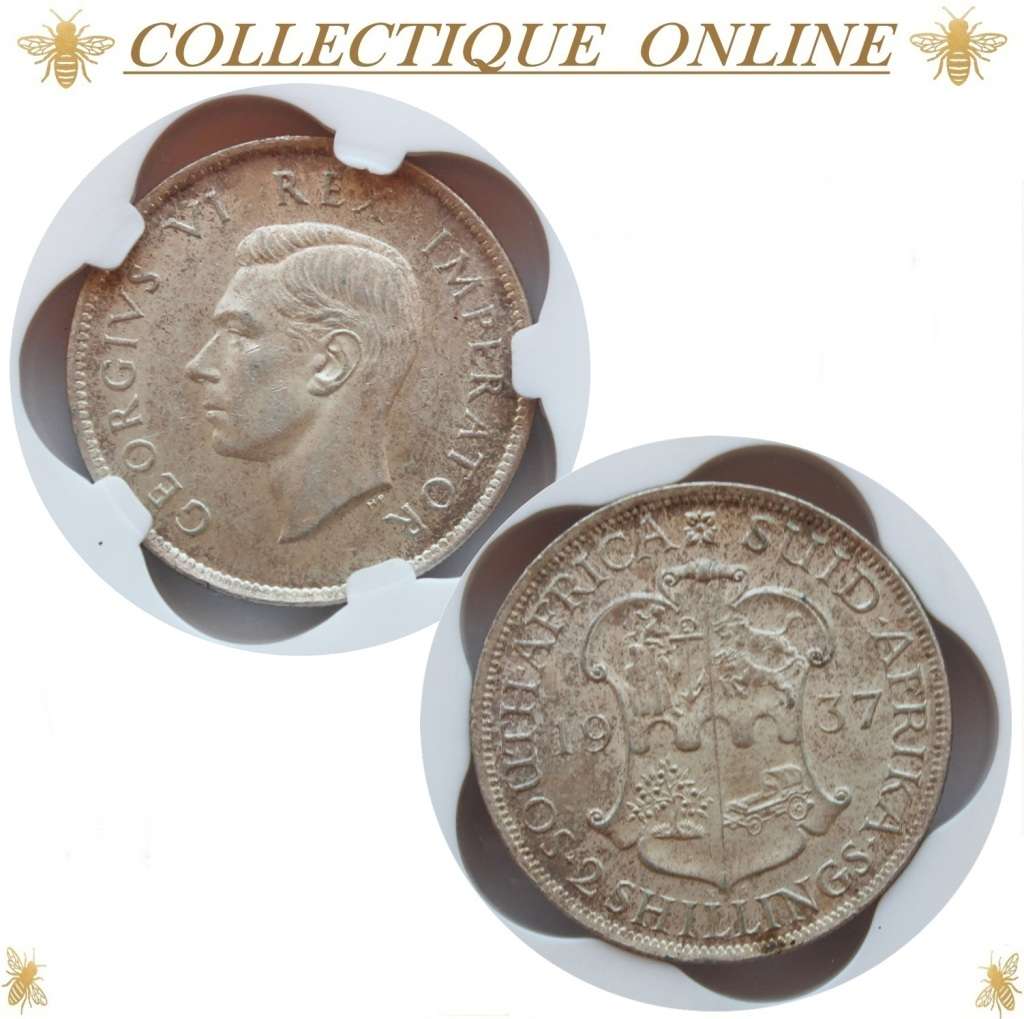 1937 : UNION S. A. : TWO SHILLINGS : COIN IN MS 61 :  Minted 1.494.898 : GRADED by S.A.N.G.S.