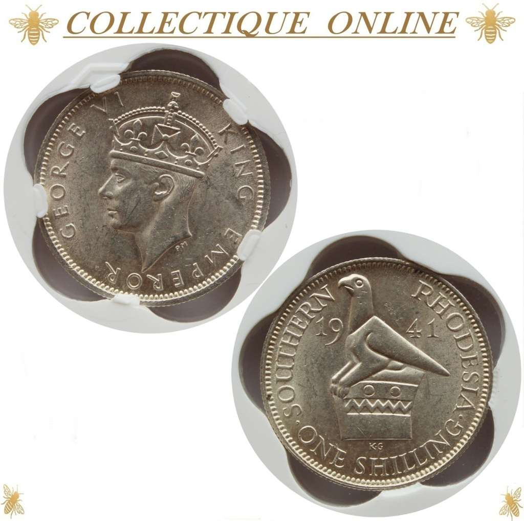 1941 : SOUTHERN RHODESIA : SHILING : COIN IN MS 61  :  LOW Minted  800,000 : GRADED by S.A.N.G.S.