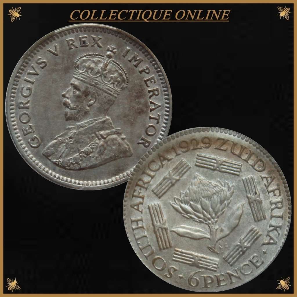 1929 : UNION S. A. : THREE PENCE : COIN IN AU 55 :  LOW Minted 783.885 : GRADED by S.A.N.G.S.