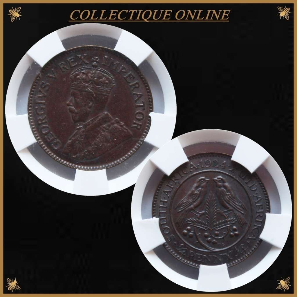 1924 : UNION S. A. : 1/4 PENNY : COIN IN AU 55 - BN :  VERY LOW Minted 94.838 : GRADED by S.A.N.G.S.