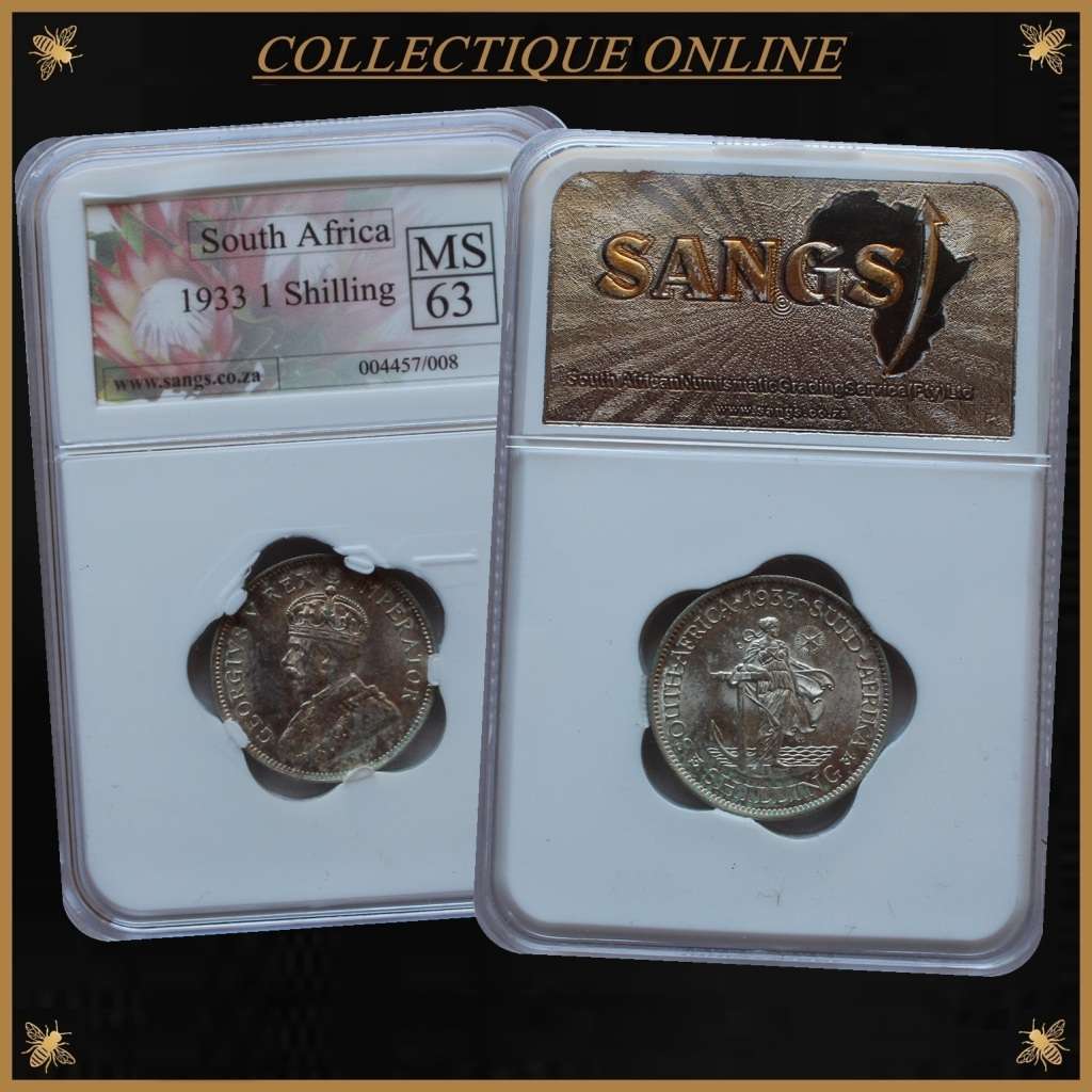 1933 : UNION S. A. :  SHILLINGS : COIN IN MS 63 :  Minted 1.463.415 : GRADED by S.A.N.G.S.