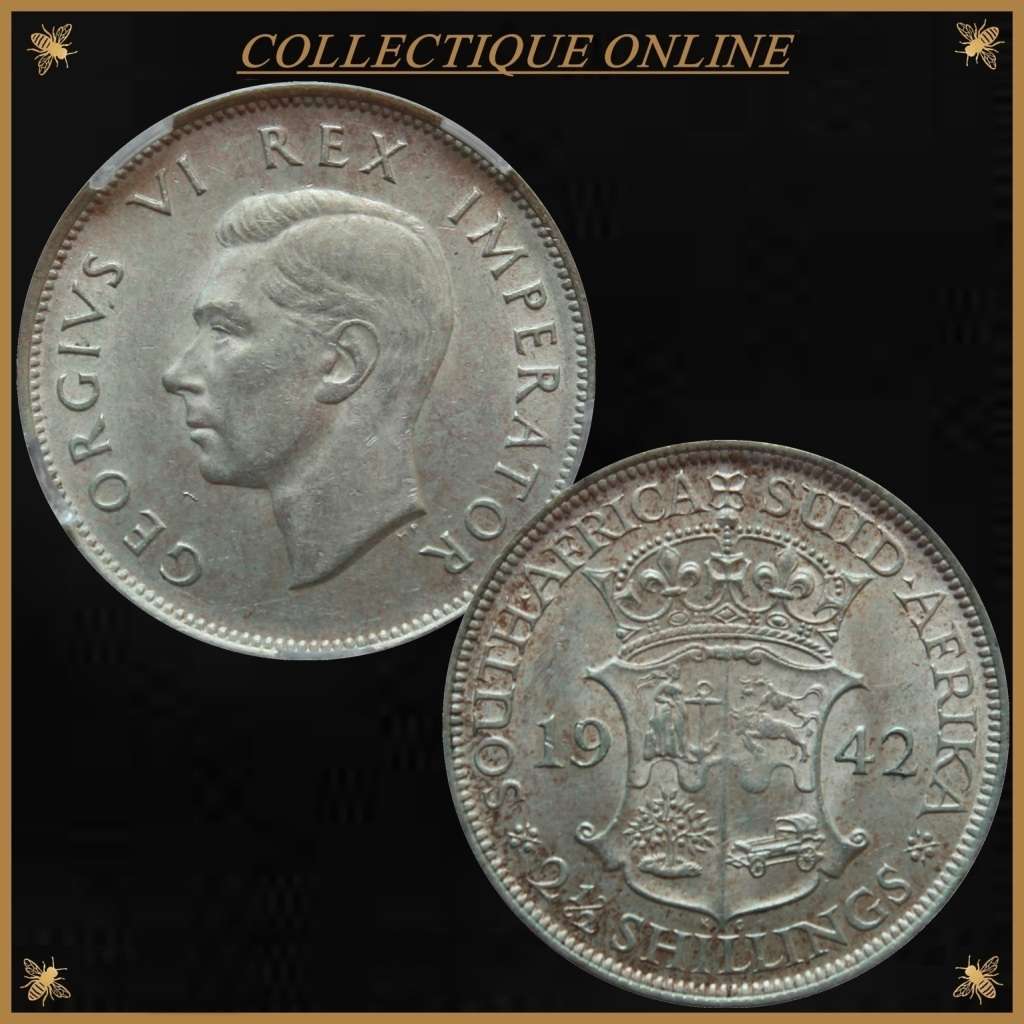 1942 : UNION S. A. : HALF CROWN : COIN IN AU 55 : Minted 3.179.555  : GRADED by S.A.N.G.S.