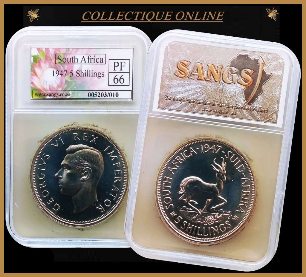1947 : UNION S. A. : 5 SHILLINGS : COIN IN PF 66 : Mint 5600  : GRADED by S.A.N.G.S.