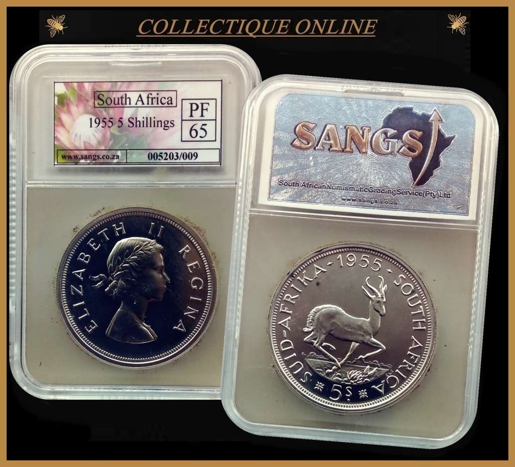 1955 : UNION S. A. : 5 SHILLINGS : COIN IN PF 65 : Mint 2800  : GRADED by S.A.N.G.S.