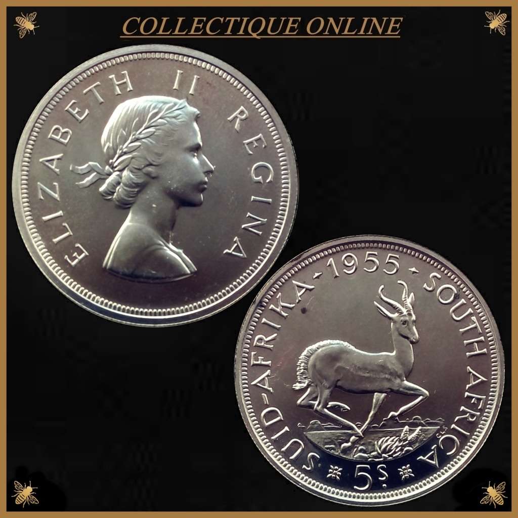 1955 : UNION S. A. : 5 SHILLINGS : COIN IN PF 65 : Mint 2800  : GRADED by S.A.N.G.S.