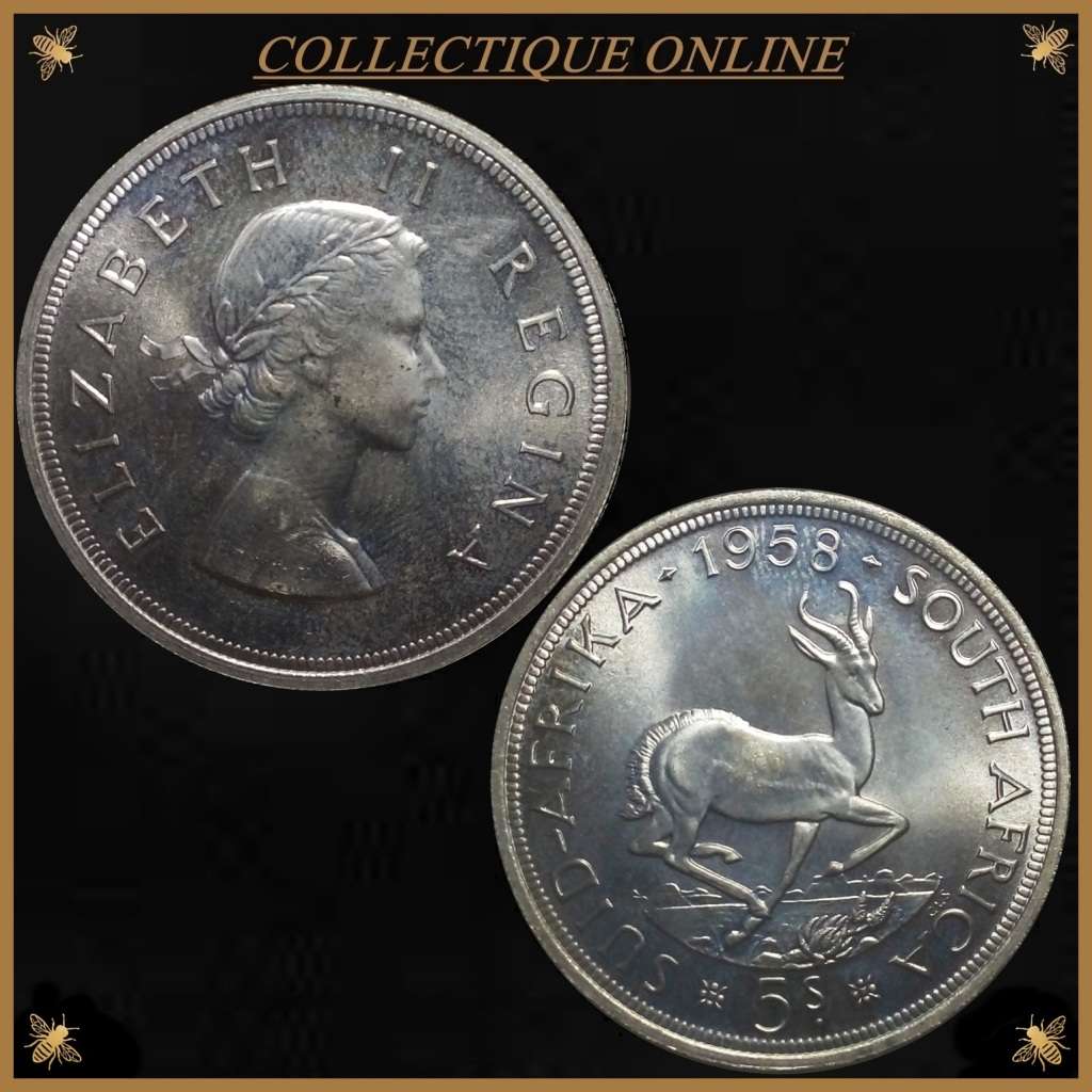 1958 : UNION S. A. : 5 SHILLINGS : COIN IN PL 65 : Mint 235.952  : GRADED by S.A.N.G.S.