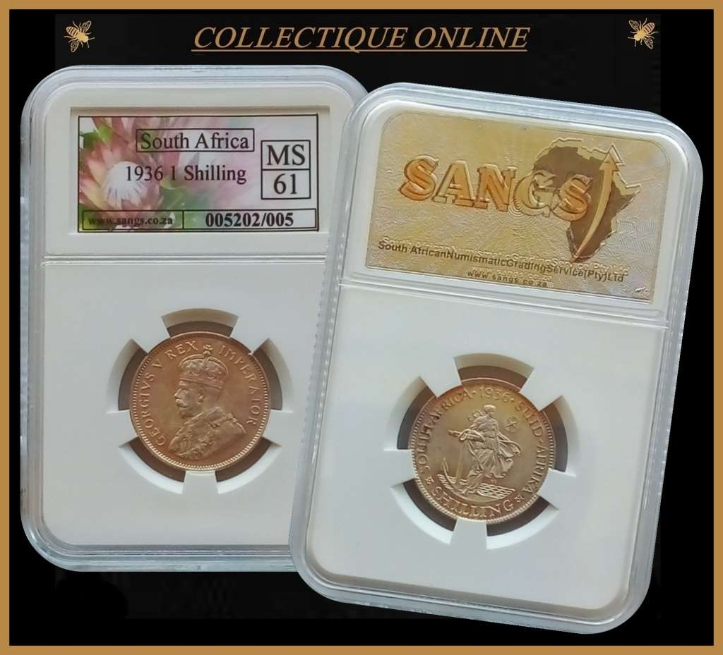 1936 : UNION S. A : 1 SHILLING : IN MS 61 LOW Minted 692.641 : GRADED by S.A.N.G.S.