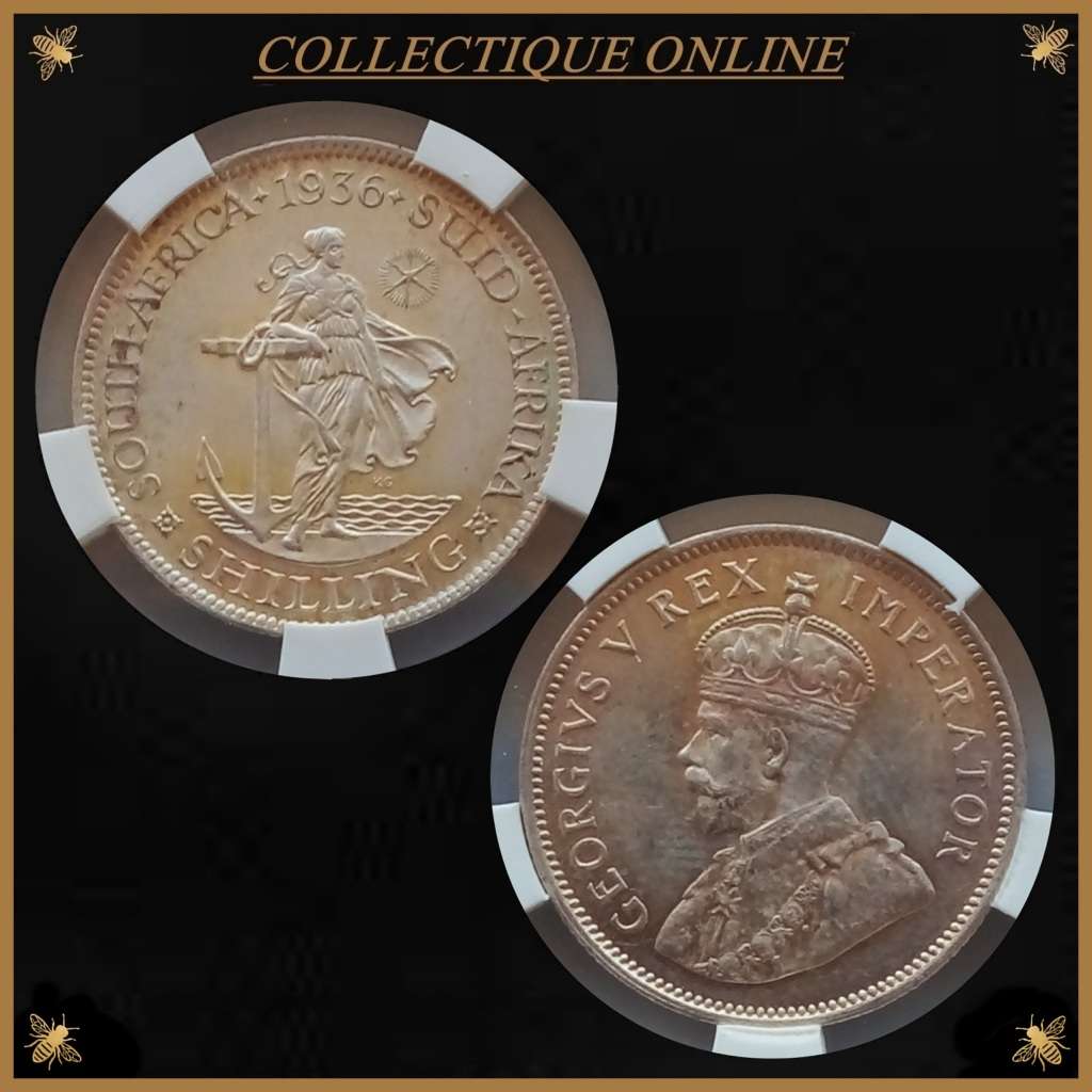 1936 : UNION S. A : 1 SHILLING : IN MS 61 LOW Minted 692.641 : GRADED by S.A.N.G.S.