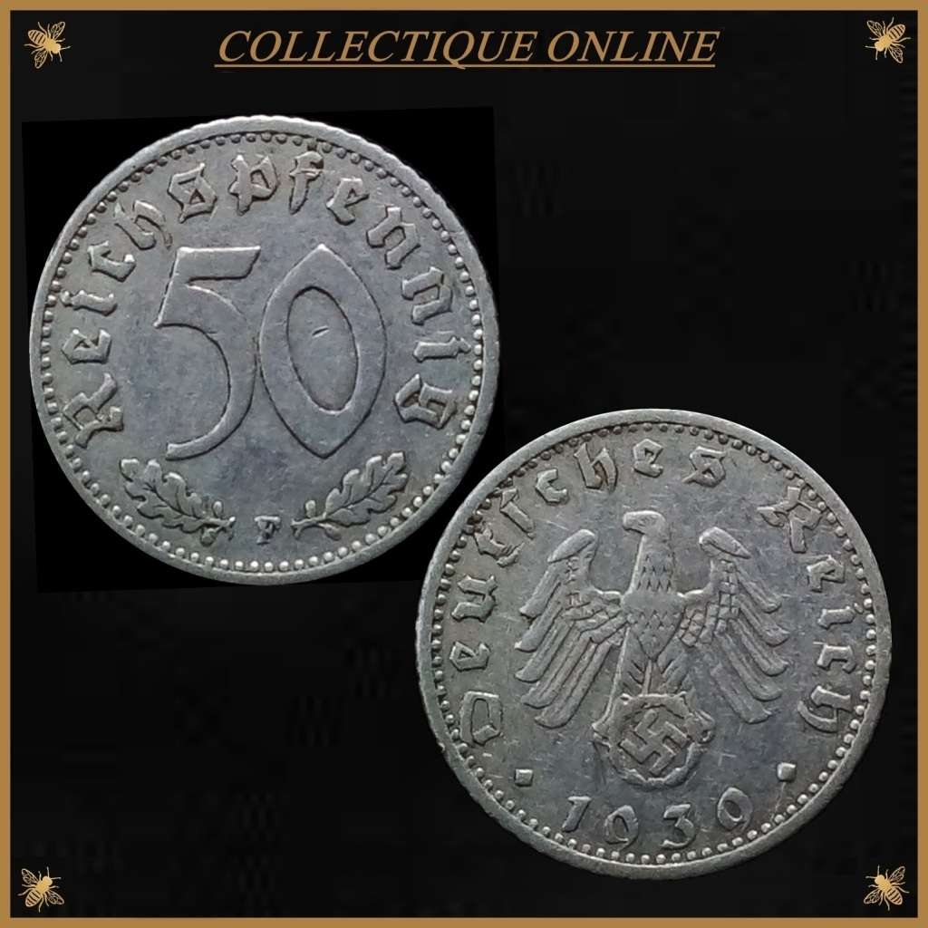GERMAN : Third Reich :  50 Reichspfennig 1939 : Circulated Coin in Good Condition.