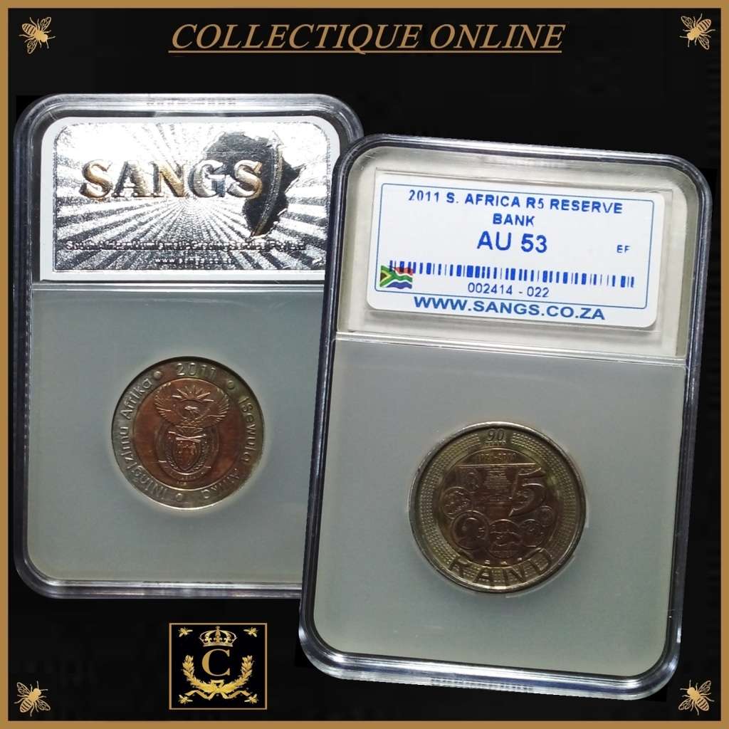 2011 : REP.  of SOUTH AFRICA : 5 R : COMMEMORATIVE : RESERVE BANK : GRADED by S.A.N.G.S.