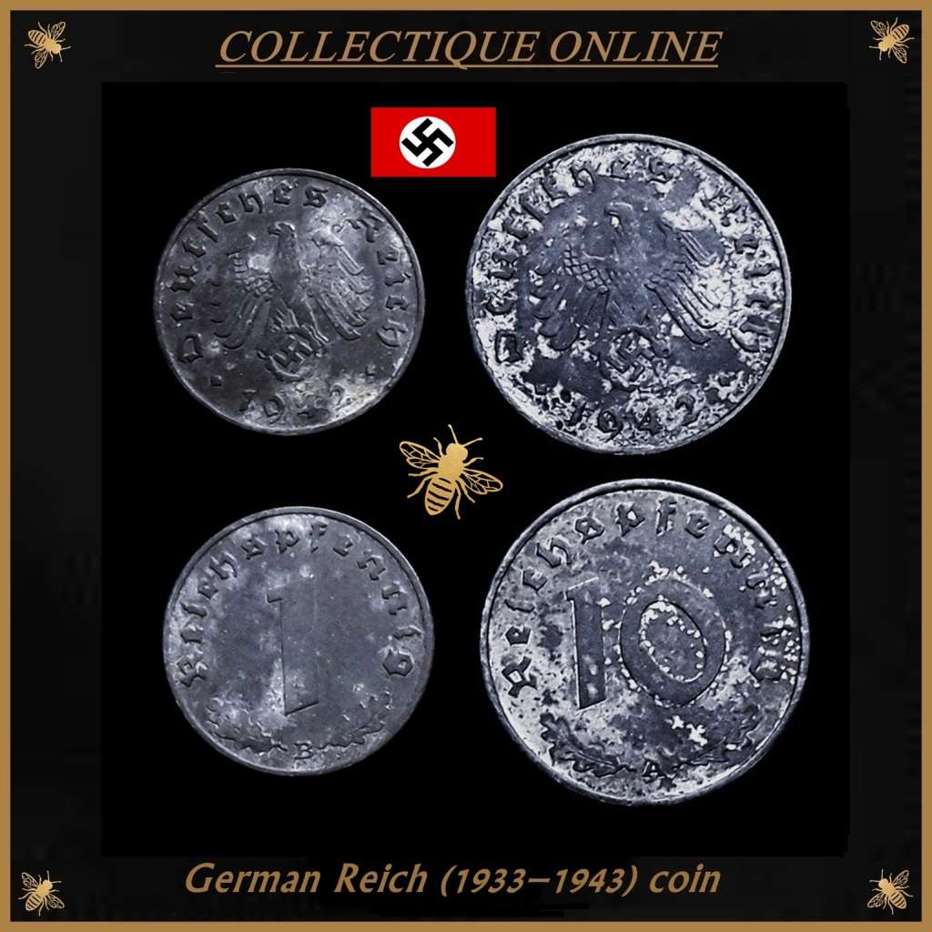 Third Reich : German Reich (1933-1943) : 1 & 10 Reichspfennig 1942 : Circ. Coin Good Condition.