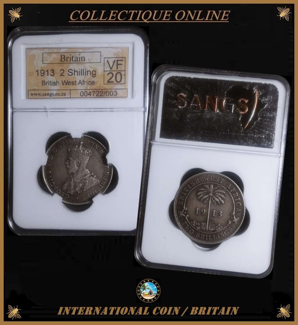 1913 : BRITAIN : BRITIHS WEST AFRICA : 2 SHILLING :  in VF 20 : GRADED by S.A.N.G.S.