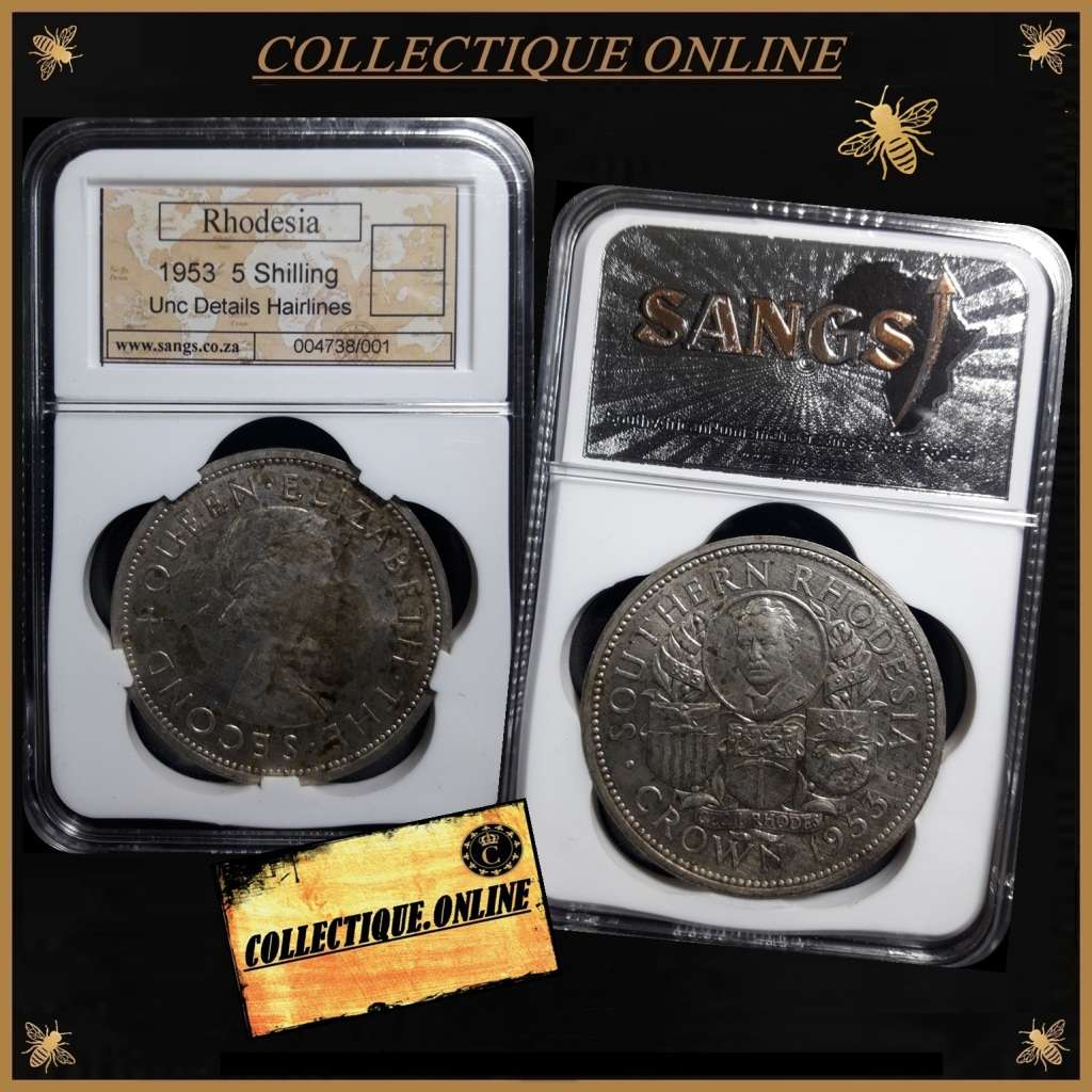 1953 : RHODESIA : 5 SHILLING :  UNC DETAILS HAIRLINES : GRADED by S.A.N.G.S.