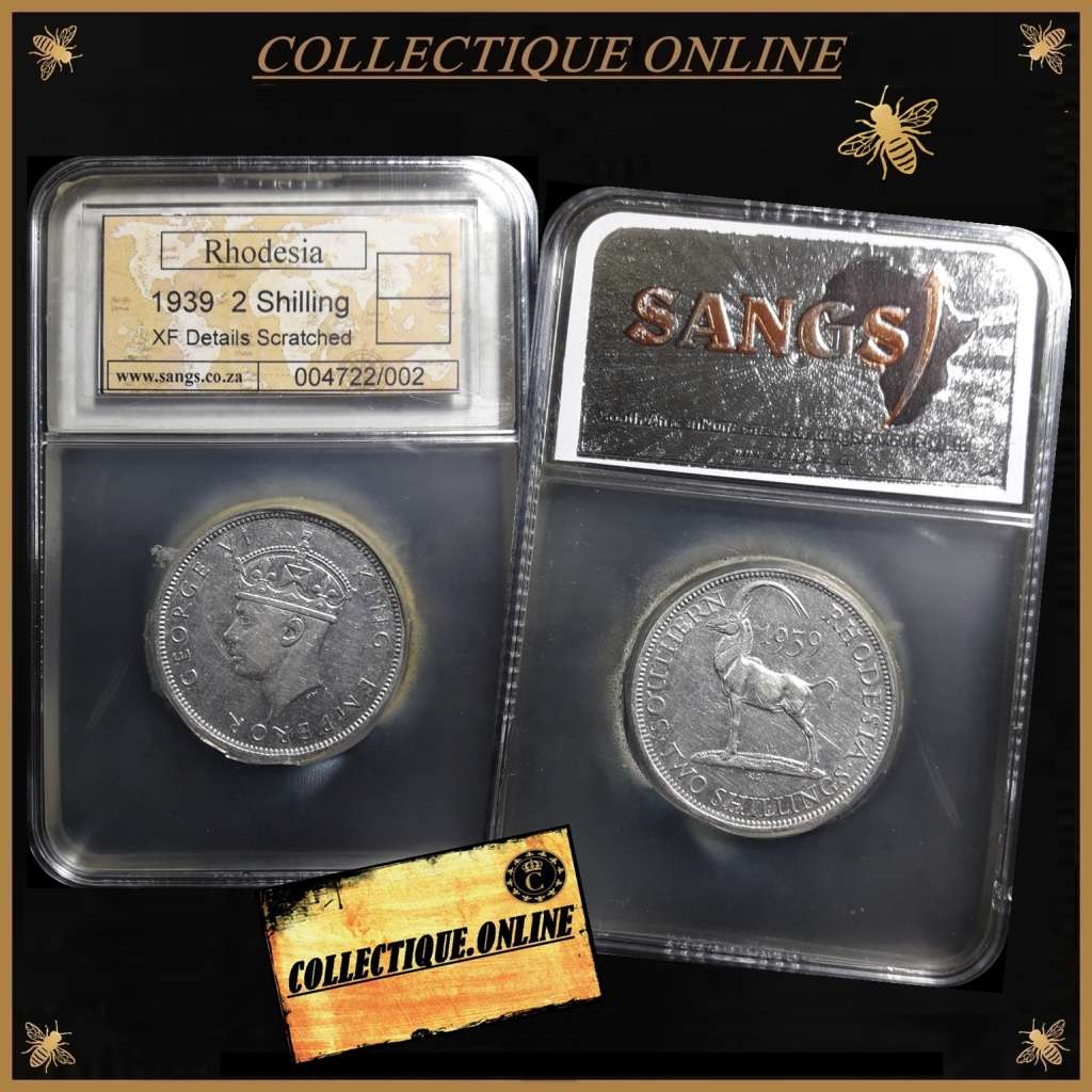 1939 : RHODESIA : 2 SHILLING : XF DETAILS SCRATCHED : GRADED by S.A.N.G.S.