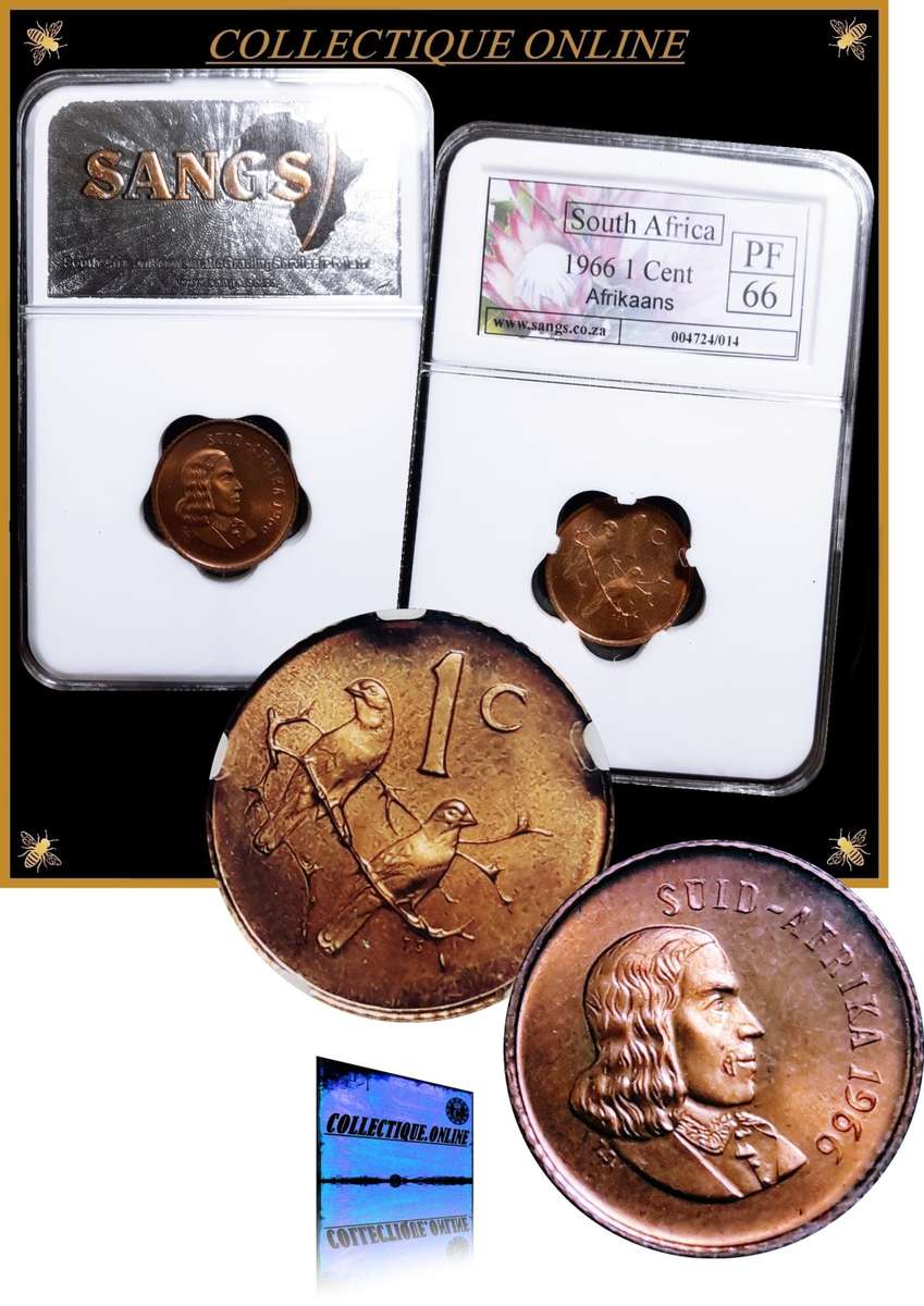 1966 : Rep. of S. A. : ONE CENT : GRADED PF 66 : S. A. N. G. S. GRADED.