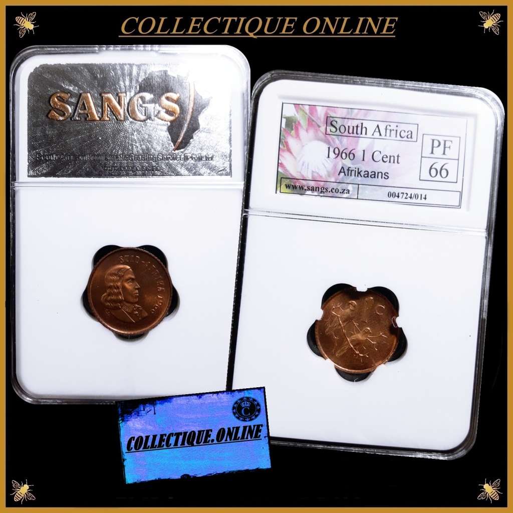 1966 : Rep. of S. A. : ONE CENT : GRADED PF 66 : S. A. N. G. S. GRADED.