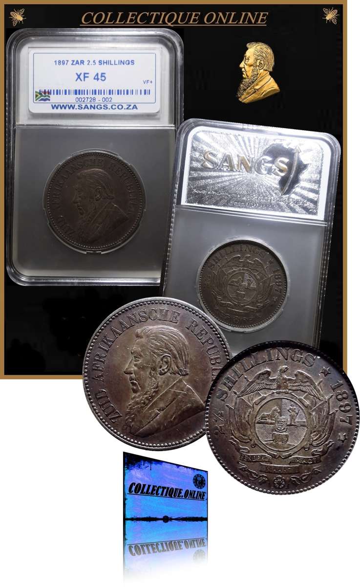 1897 : ZUID AFRIKAANSCHE  REPUBLIEK :  2 1/2 SHILLINGS : in XF 45 GRADED by S.A.N.G.S.