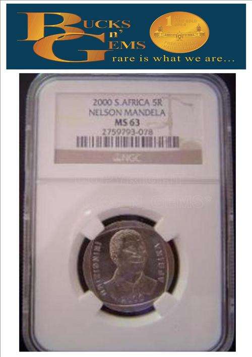 **MOST RARE* 2000 MANDELA SMILE R5 COIN MS63 - NGC GRADED 2000 R5 MOST RARE R5