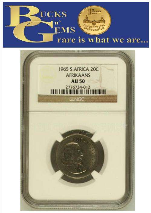 1965 RSA 20 CENTS ** AU50 ** -- NGC GRADED