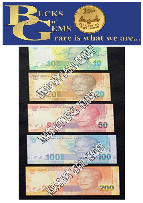 BRANDNEW -- MANDELA NOTES -- R10 + R20 + R50 + R100 + R200 -- ALL BRANDNEW UNC CONDITION - NO PROBS.