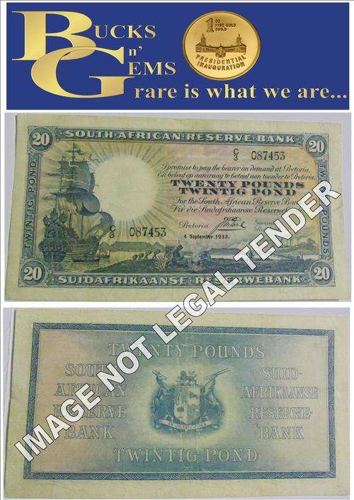 *RARE 1933 NOTE OF J POSTMUS 20 POUND NOTE "ONLY ISSUE" IN MINT STATE CONDITION