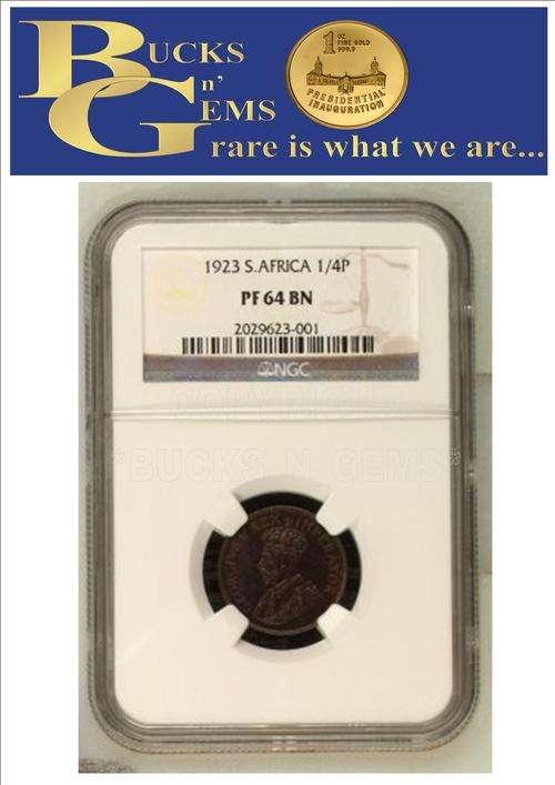 ** PROOF 64 ** 1923 UNION 1/4 PENNY ** PF64 BN -- NGC - HIGH HERN VALUE LOW POP