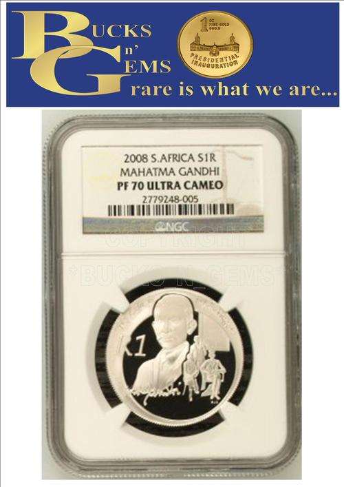 **GHANDI- PF70 UC**-2008 PROTEA R1 SILVER GHANDI PF70 ULTRA CAMEO---NGC HIGHEST GRADED