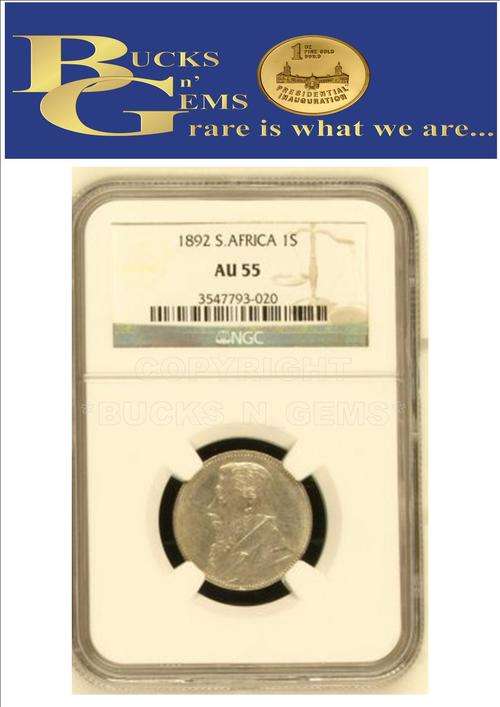 SCARCE ** AU55 ** 1892 ZAR 1 SHILLING **AU 55**--NGC--HERNS VALUE R25 000 -LOW MINTAGE