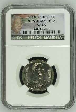 LIMITED EDITION**2ND HIGHEST GRADE* 2000 MANDELA SMILE R5 COIN MS65 - NGC GRADED - POP 6 IN MS66