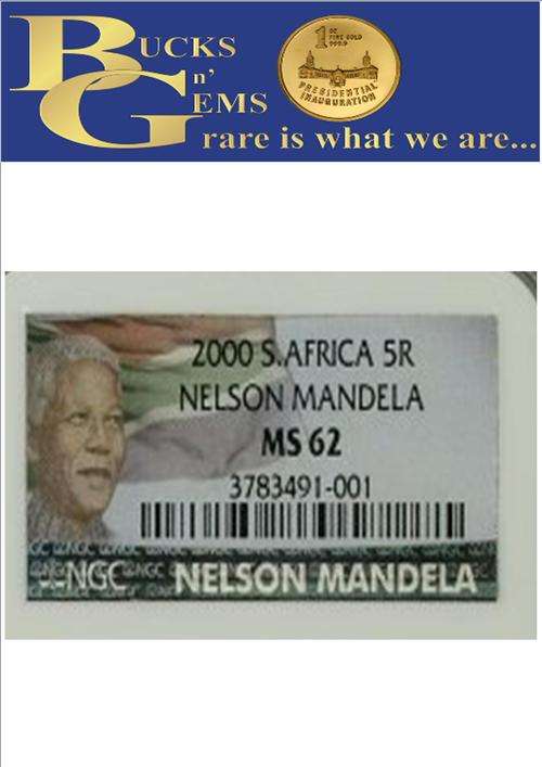 **LIMITED EDITION* 2000 MANDELA SMILE R5 COIN MS62 - NGC GRADED 2000 R5 MOST RARE R5