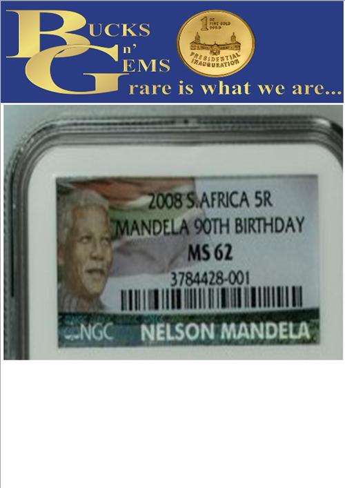 LIMITED EDITION *MS62* *2008 MANDELA 90TH BIRTHDAY MS62 R5 COIN -NGC GRADED RARE GRADE