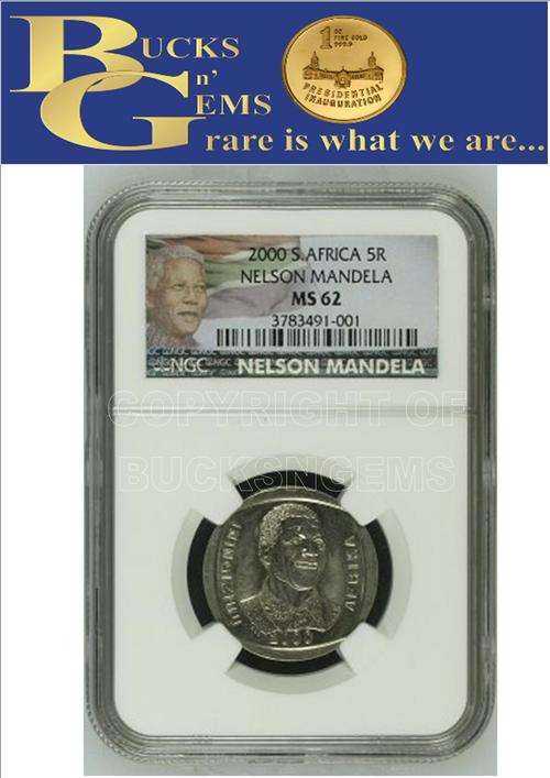 **LIMITED EDITION* 2000 MANDELA SMILE R5 COIN MS62 - NGC GRADED 2000 R5 MOST RARE R5 - 3 AVAILABLE
