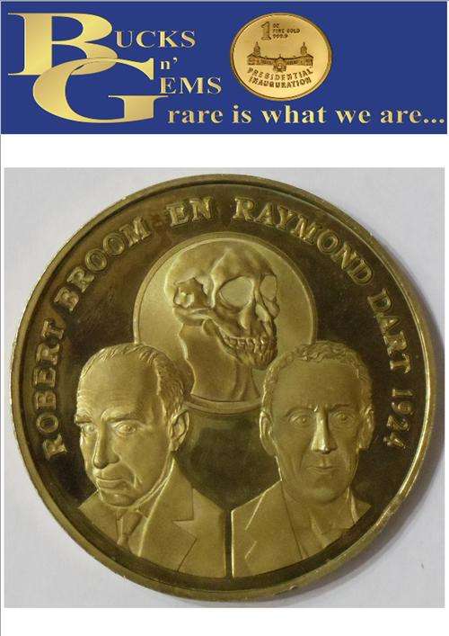 RARE 925 SILVER - GOLD PLATED GESKIEDENIS IN BEELD AFRIKANES MEDALLIONS * ROBERT * 55/60 -37gr