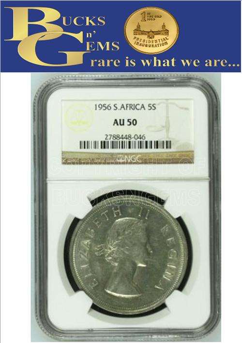 1956 UNION 5 SHILLING ** AU50 ** - NGC GRADED - HIGH HERNS VALUE