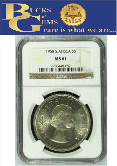 1958 UNION 5 SHILLING ** MS61 ** - NGC GRADED - HIGH HERNS VALUE