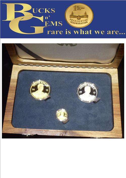 2013 PROTEA 3 COIN SET 1oz + 1/10oz + SILVER R1 LIFE OF A LEGEND NELSON MANDELA * - SAMINT BOX + COA