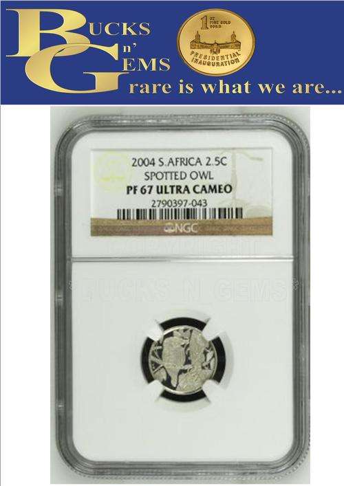 2004 TICKEY SILVER 2.5 CENT - PF67 ULTRA CAMEO " SPOTTED OWL "- NGC 3RD FINEST KNOWN GRADED