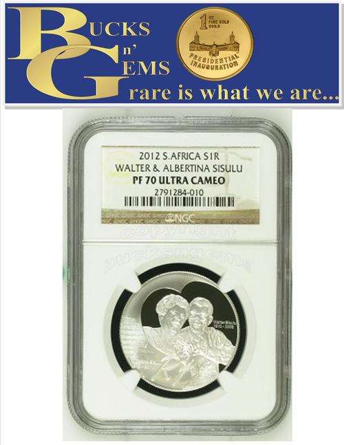 FINEST KNOWN ** W & A .SISULU ** 2012 SILVER R1 " PRTOEA -PF70 UC"  WALTER AND ALBERTINA SISULU