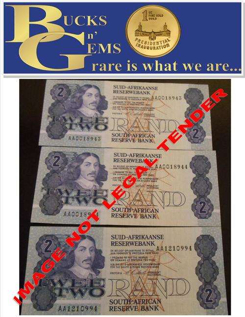 **AA** UNC R2 NOTES - RARE NOTE OF REPUBLIC PERIOD * C L STALS ** - UNC IN CONSEQUTIVE