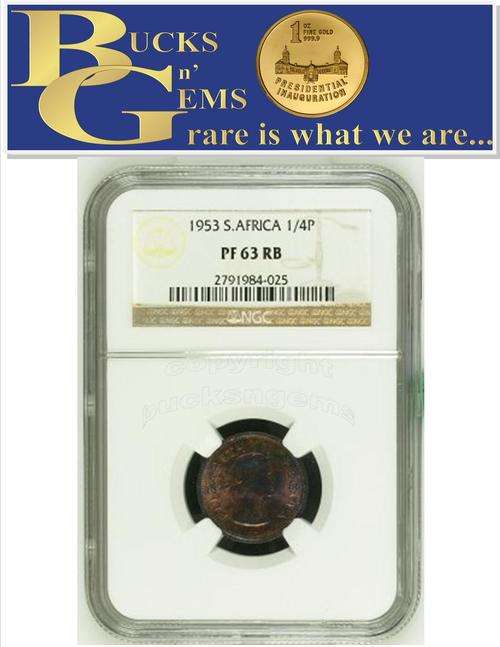 1953 UNION 1/4 PENNY ** PF63 RB **  - NGC GRADED
