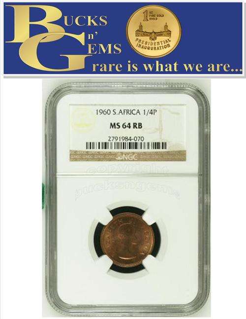 2ND FINEST KNOWN - 1960 UNION 1/4 PENNY ** MS64RB ** -- NGC GRADED HIGH VALUE IN UNC