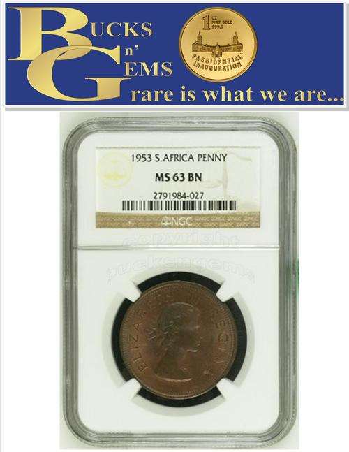 3RD FINEST - 1953 UNION 1 PENNY ** MS63BN **  - NGC GRADED 3RD HIGHEST GRADE - RARE IN UNC