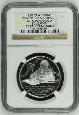 2014 PROTEA SILVER 1 RAND - LIFE OF A LEGEND * NELSON MANDELA EDUCATION - PF69UC - NGC GRADED