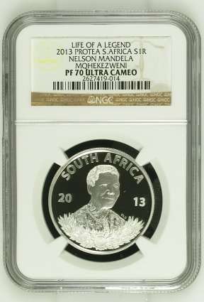 FINEST - 2013 PROTEA SILVER 1 RAND - LIFE OF A LEGEND * NELSON MANDELA - PF70UC - NGC GRADED