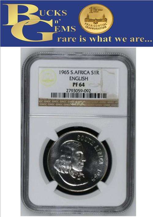 1965 REPUBLIC OF SA - 1 RAND SILVER - ENGLISH - PF64 - NGC HIGH GRADED
